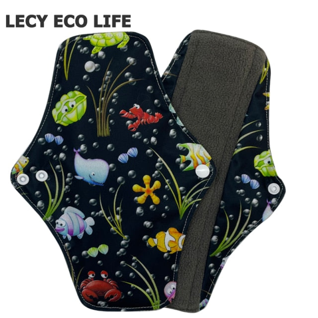 [LECY ECO LIFE] almohadillas menstruales de tela interior de lana de carbón de bambú para mujer con estampado de flamenco, almohadillas impermeables reutilizables para mamá para mujer