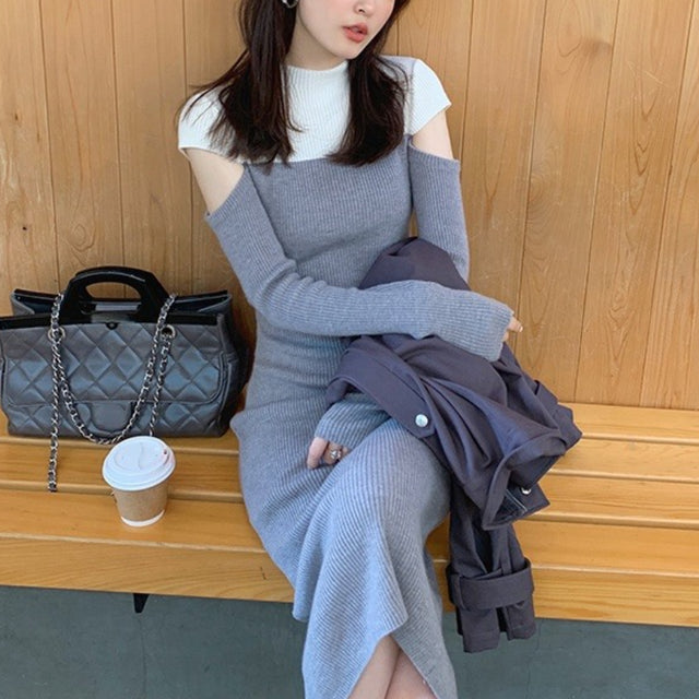Französisch Vintage Pullover Kleid Frauen Casual Langarm Strickkleid Büro Dame Schlank Einteiliges Kleid Koreanische Mode 2021 Herbst
