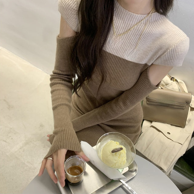 Vestido de suéter Vintage francés para mujer, vestido informal de punto de manga larga para oficina, vestido ajustado de una pieza, moda coreana, otoño 2021