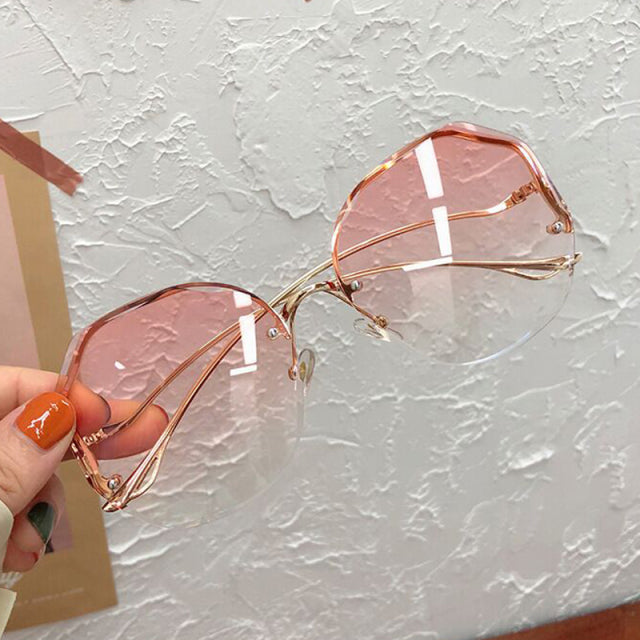 Unregelmäßige runde Sonnenbrillen Frauen Markendesigner Farbverlauf Mode Sonnenbrillen weiblich randlos Metall gebogen Tempel Oculos De Sol