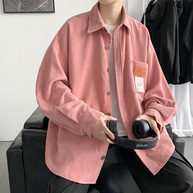 Privathinker Herren Cord Langarmhemden Herbst Koreanisches Hemd Frau Mode Lässig Oversize Hemd Bedruckte Kleidung