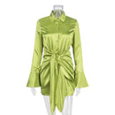 JULISSA MO Fashion Long Sleeve Bandage Satin Mini Dresses Women&