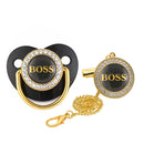 Baby-Schnuller mit Buchstabenaufdruck und Kettenclip für Neugeborene, BPA-frei, Luxus-Bling-Schnuller aus Silikon, Schnuller, Chupeta, 0–18 Monate