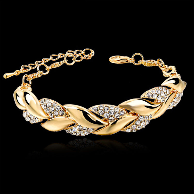 Pulsera de oro de estilo bohemio para mujeres y niñas, brazalete de cadena con hojas de diamantes de imitación, joyería de boda de lujo, moda Simple, elegante, nuevo