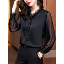 Spitze Rüschen Chiffon Shirts Damenbekleidung 2021 Herbst Winter Neue Büro Dame Langarm Pullover Vintage Elegante Bluse 4XL
