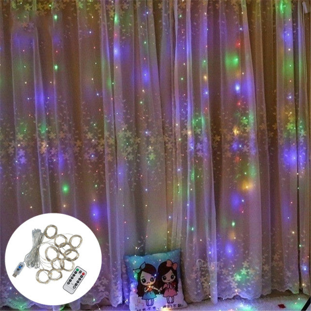 Guirnalda de Navidad LED luces de hadas cortina luces de cadena adornos navideños remotos Año Nuevo 2022 adornos navideños para el hogar