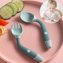2 STÜCKE Silikon Löffel Gabel für Baby Utensilien Set Hilfsnahrung Kleinkind Essen lernen Training Biegbare weiche Gabel Säuglingsgeschirr