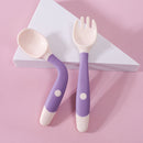 2 STÜCKE Silikon Löffel Gabel für Baby Utensilien Set Hilfsnahrung Kleinkind Essen lernen Training Biegbare weiche Gabel Säuglingsgeschirr