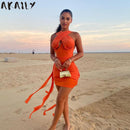 Akaily Herbst Sexy Weiße Kleider Für Frauen 2021 Bandage Geraffte Orange Minikleid Ladie Ärmelloses, Figurbetontes Kleid Club Rave Outfit