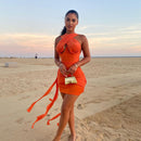 Akaily Herbst Sexy Weiße Kleider Für Frauen 2021 Bandage Geraffte Orange Minikleid Ladie Ärmelloses, Figurbetontes Kleid Club Rave Outfit