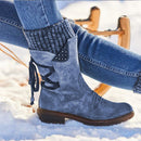 Damen Winter Halbhohe Stiefel Flock Winterschuhe Damenmode Schneestiefel Schuhe Oberschenkel Hohe Wildleder Warme Botas Zapatos De Mujer