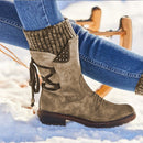 Damen Winter Halbhohe Stiefel Flock Winterschuhe Damenmode Schneestiefel Schuhe Oberschenkel Hohe Wildleder Warme Botas Zapatos De Mujer