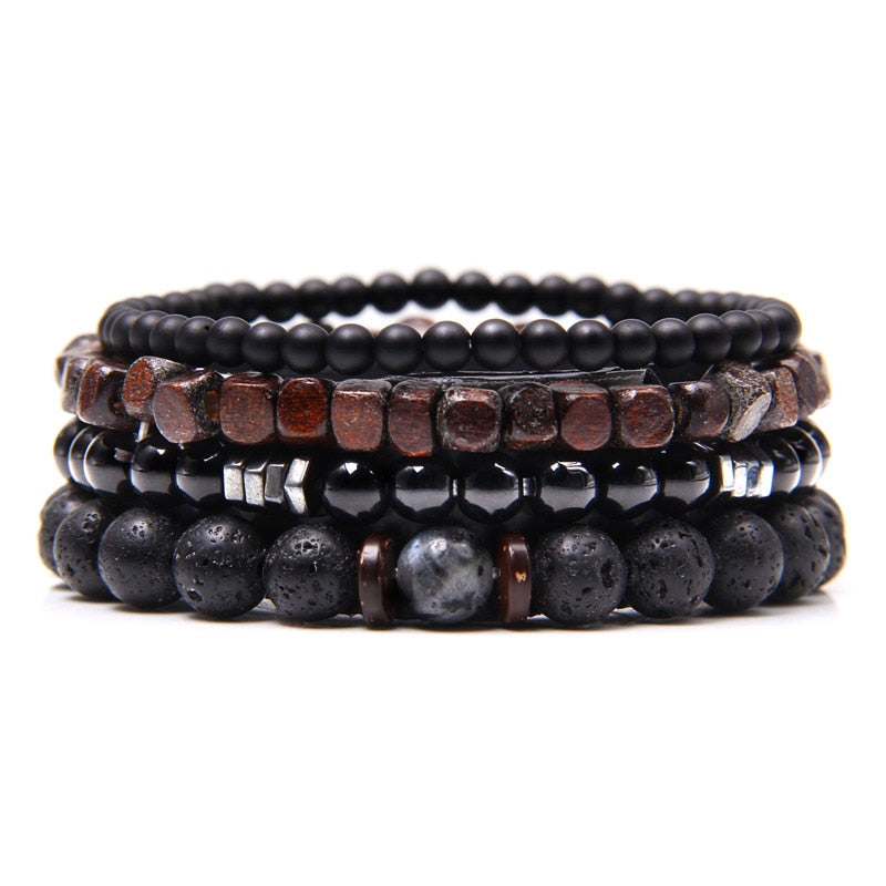 Conjunto de pulseras de labradorita Natural, pulseras de hematita Real de energía transparente, pulseras de cuentas de piedra de ónix negro pulido para hombres y mujeres