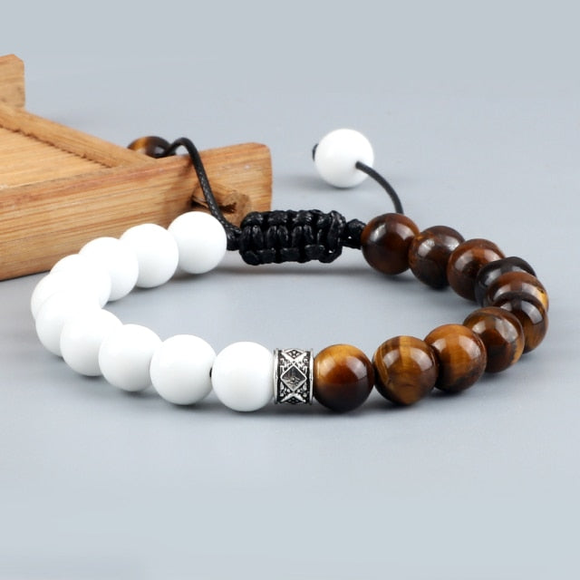 Trendy White Men Beads Armband Handmade Natural Tiger Eye Lava Stone Onyx Strang Adjustable Bracelets Women Yoga Energy Jewelry