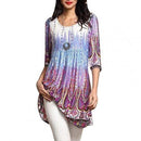 2021 Mode Frauen Bluse Digital Schwarz Druck Polyester Langes Hemd Großer Saum 3/4 Ärmel Frau Bluse Und Top Damen Kleidung