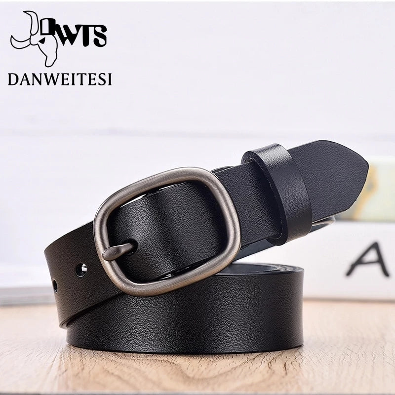 【DWTS】cinturón de mujer, cinturón de moda para mujer, cinturones de cuero genuino para mujer, cinturón femenino, hebillas de Pin, elegante Vintage para Jeans