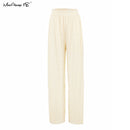 Mnealways18, pantalones de pierna ancha plisados ​​Beige, pantalones de mujer, moda 2022, pantalones sueltos informales, pantalones largos elegantes de oficina para mujer
