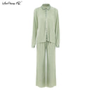 Mnealways18, pantalones de pierna ancha plisados ​​Beige, pantalones de mujer, moda 2022, pantalones sueltos informales, pantalones largos elegantes de oficina para mujer