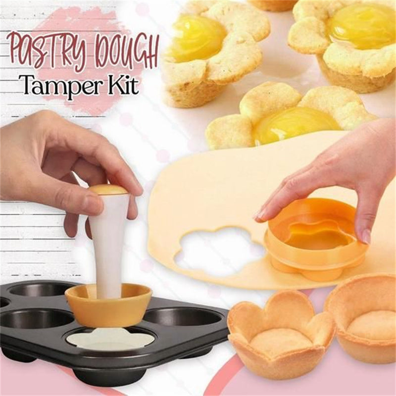 Pastry Dough Tamper Kit Kitchen Flower Round Cookie Cutter Set Cupcake Muffin Tart Shells Mold