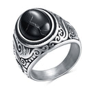 Großhandel Retro Schmuck türkis Stein Ringe für Männer Titan Stahl eingelegt drei Farben Onyx Ring Männer herrschsüchtig Opal Ring