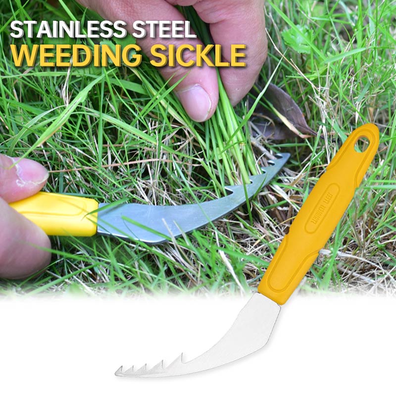 Stainless Steel Grass Sickle with Plastic Handle Gardening Weeding Tool for Garden Grass Sickle Root Hook Root Puller Weeders