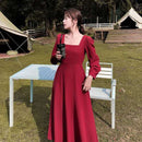 Langarmkleid Damen Urlaub Elegant Knöchellang Damen Quadratisch Kragen Einfach Trendy Korean Style Freizeit Streetwear Slim Ins