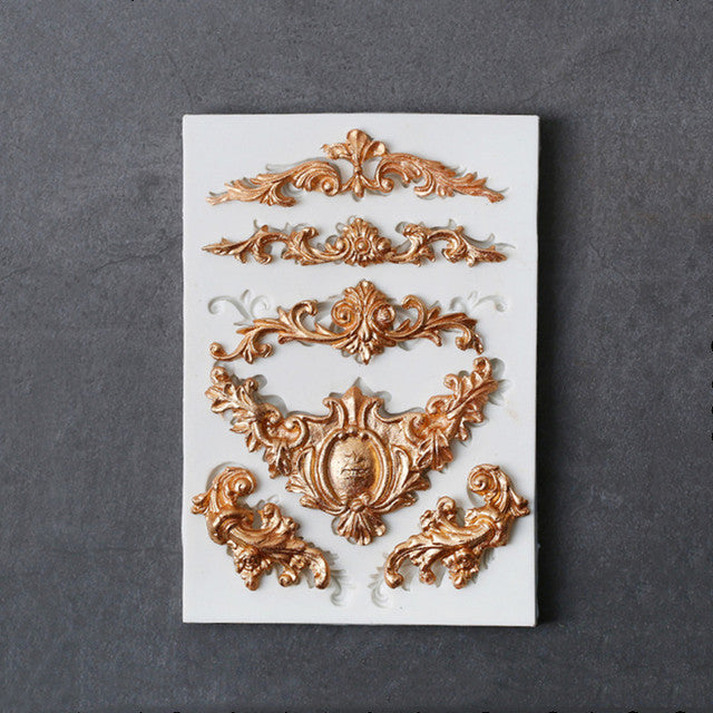 Molde de silicona con forma de patrón decorativo de estilo europeo, molde de silicona con forma de patrón de anaglifo de Gesso de arcilla polimérica para pastel DIY