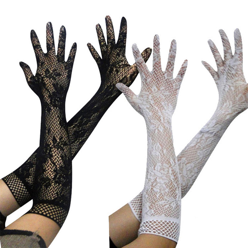 Sexy Spitzennetz-Handschuhe Elastische Handschuhe Braut-Langarm-Handschuhe Mesh-Liturgie-Handschuhe Sexy Handschuh-Sommer-Spitzen-Jacquard-Fischnetz-Handschuhe