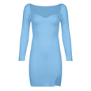 IAMSURE Basic Split Strickkleid Herbst Winter Sexy Schlank Quadratischer Kragen Langarm Minikleider Für Frauen 2021 Elegante Mode