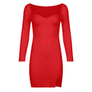 IAMSURE Basic Split Strickkleid Herbst Winter Sexy Schlank Quadratischer Kragen Langarm Minikleider Für Frauen 2021 Elegante Mode