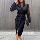 Frauen Sexy aushöhlen Kurzarm Partykleid Frauen elegante O-Ausschnitt Falten knielanges Kleid lässig Schnürung Femme figurbetontes Kleid