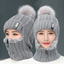 Korallen-Fleece-Winter-Frauen-Strickmützen fügen Pelz-warme Winter-Mützen für Frauen mit Reißverschluss hinzu Halten Gesicht wärmer Balaclava-Pompons-Kappe