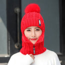 Korallen-Fleece-Winter-Frauen-Strickmützen fügen Pelz-warme Winter-Mützen für Frauen mit Reißverschluss hinzu Halten Gesicht wärmer Balaclava-Pompons-Kappe