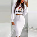 Eleganter Anzug für Damen Mode 2021 Party Rock Set Silm Fit Langarm Druck Kordelzug Gerafftes Kleid Mujer Robe Femme