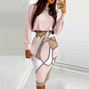 Eleganter Anzug für Damen Mode 2021 Party Rock Set Silm Fit Langarm Druck Kordelzug Gerafftes Kleid Mujer Robe Femme