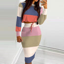 Eleganter Anzug für Damen Mode 2021 Party Rock Set Silm Fit Langarm Druck Kordelzug Gerafftes Kleid Mujer Robe Femme