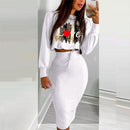 Eleganter Anzug für Damen Mode 2021 Party Rock Set Silm Fit Langarm Druck Kordelzug Gerafftes Kleid Mujer Robe Femme