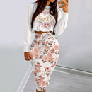 Eleganter Anzug für Damen Mode 2021 Party Rock Set Silm Fit Langarm Druck Kordelzug Gerafftes Kleid Mujer Robe Femme