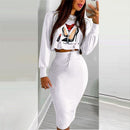 Eleganter Anzug für Damen Mode 2021 Party Rock Set Silm Fit Langarm Druck Kordelzug Gerafftes Kleid Mujer Robe Femme