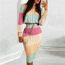 Eleganter Anzug für Damen Mode 2021 Party Rock Set Silm Fit Langarm Druck Kordelzug Gerafftes Kleid Mujer Robe Femme