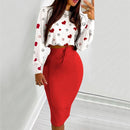 Eleganter Anzug für Damen Mode 2021 Party Rock Set Silm Fit Langarm Druck Kordelzug Gerafftes Kleid Mujer Robe Femme