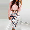 Eleganter Anzug für Damen Mode 2021 Party Rock Set Silm Fit Langarm Druck Kordelzug Gerafftes Kleid Mujer Robe Femme