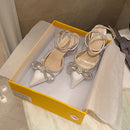 Aneikeh Frühling/Herbst 2022 Damenschuhe Mode Butterfly-Knot Schmalband Bling Patchwork Cross-Tied Crystal Pointed Toe Pumps