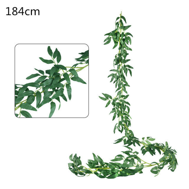 Green Eucalyptus Leaves Garland Wisteria Artificial Flowers Rattan Fake Plant Silk Leaf Vines For Wedding Birthday Party Decor