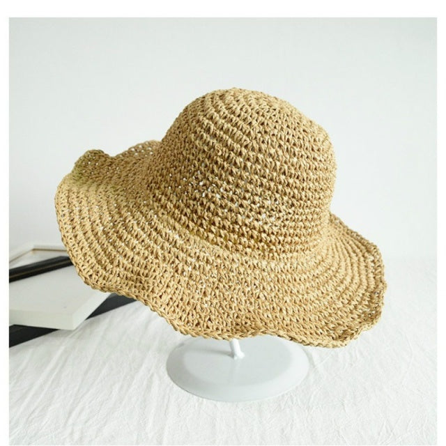 Sombrero de paja plegable para mujer, visera de verano, sombrero fresco para vacaciones, sombrero de playa junto al mar, sombreros de verano de marea
