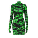 Artsu Zebradruck Frauen Minikleid Langarm mit Handschuhen Rollkragen Bodycon Sexy Kleider Herbst Winter Slim Club 42016
