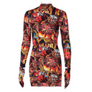 Artsu Zebradruck Frauen Minikleid Langarm mit Handschuhen Rollkragen Bodycon Sexy Kleider Herbst Winter Slim Club 42016