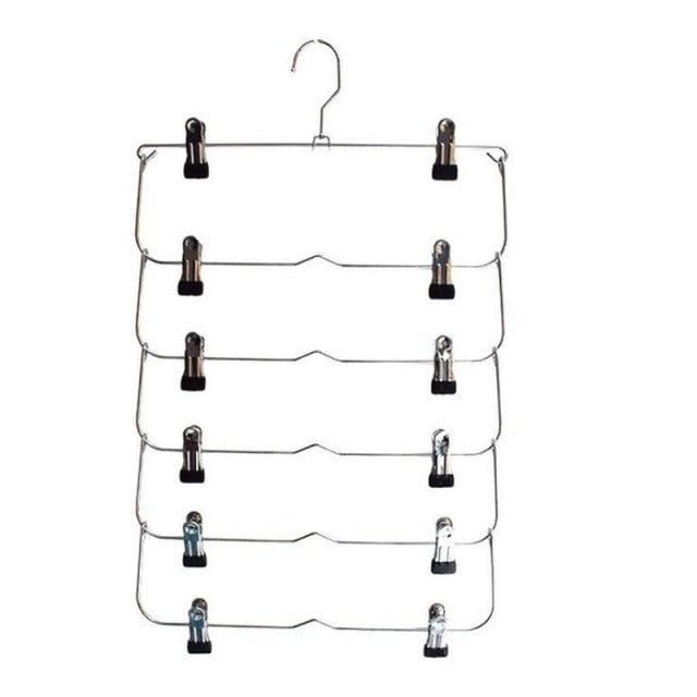 1PC Multilayer Clothes Hangers with 12 Clips Clothing Storage Rack Holder Drying Wardrobe Folding Pants Clothes Metal Skirt Rack