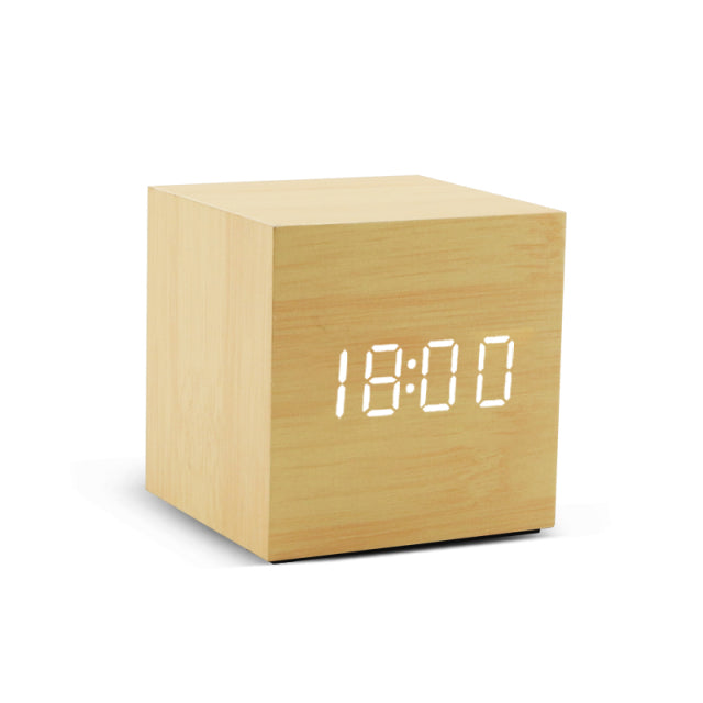 Relojes USB/AAA LED Despertador de madera Reloj de mesa Control de voz Despertador de madera digital Mesa de escritorio electrónica Decoración 2022