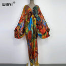 Sexy bech high-quality hand-rolled feel silk rayon fashion print 2021 WINYI Maxi women&